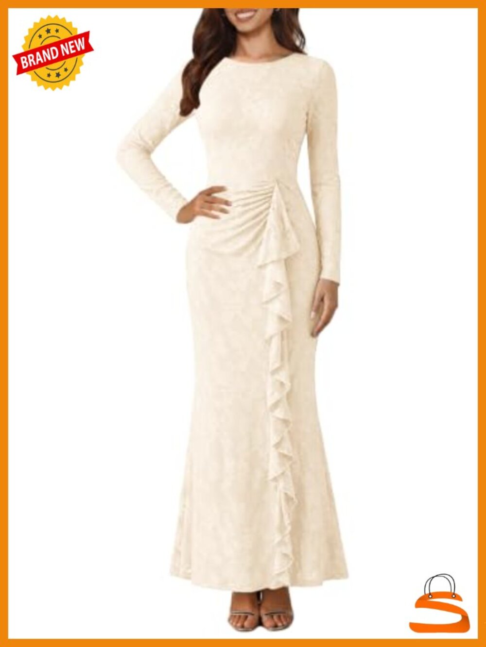 MITILLY Long Sleeve Maxi Dress Lace Bodycon Formal Wedding Guest